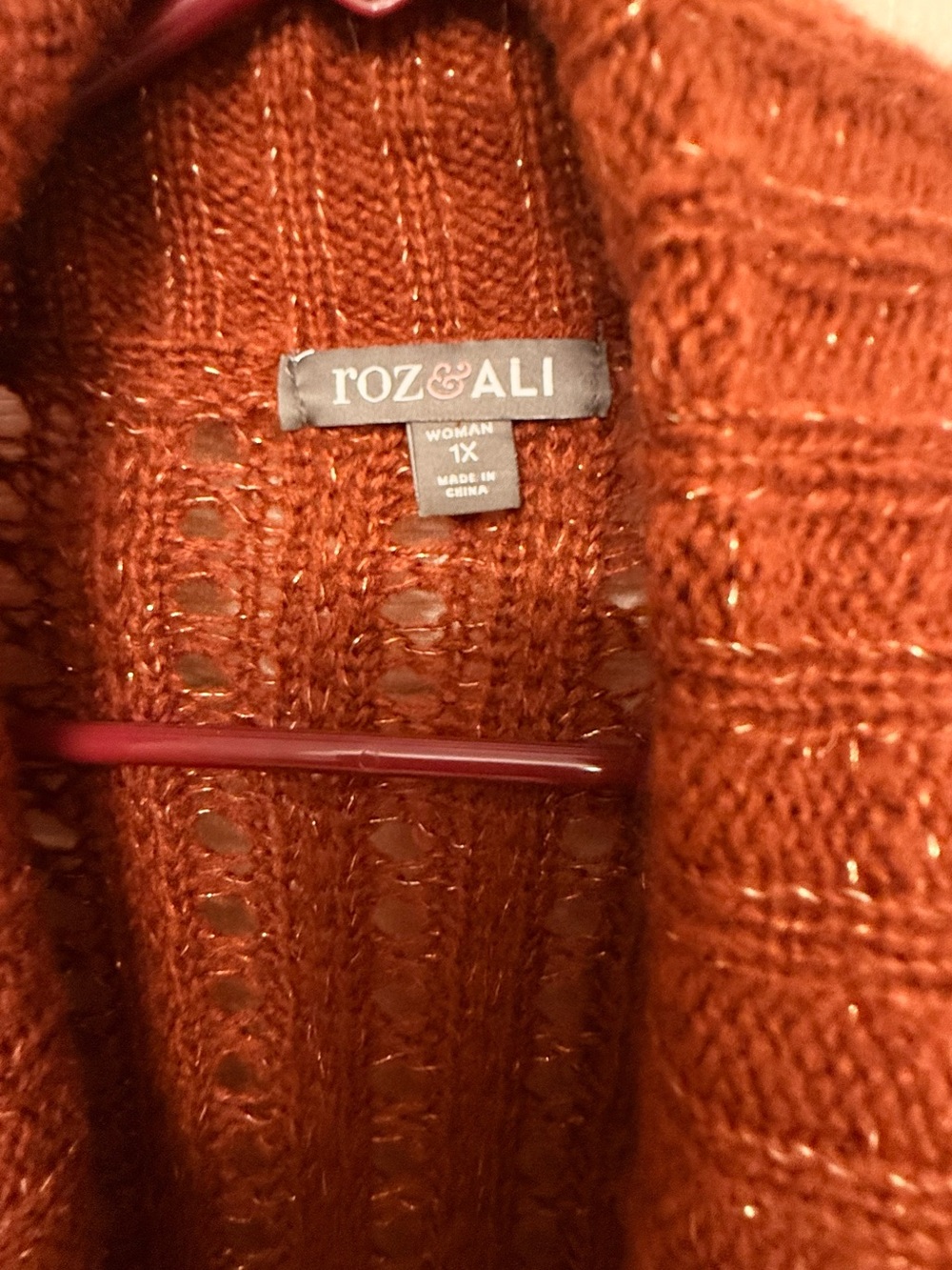 Roz & Ali Rust Open-Front Knit Sweater Cardigan - Picture 3 of 9